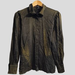 ESCADA Silk Top Blouse Women’s Small (36) Green Satin Crinkled Designer Luxury